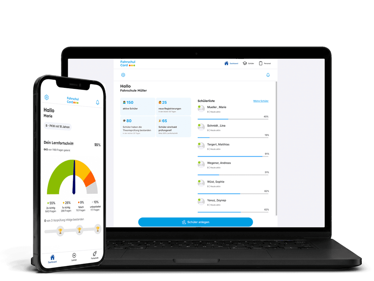 Fahrschulcard App – Schüler- und Lehreransicht
